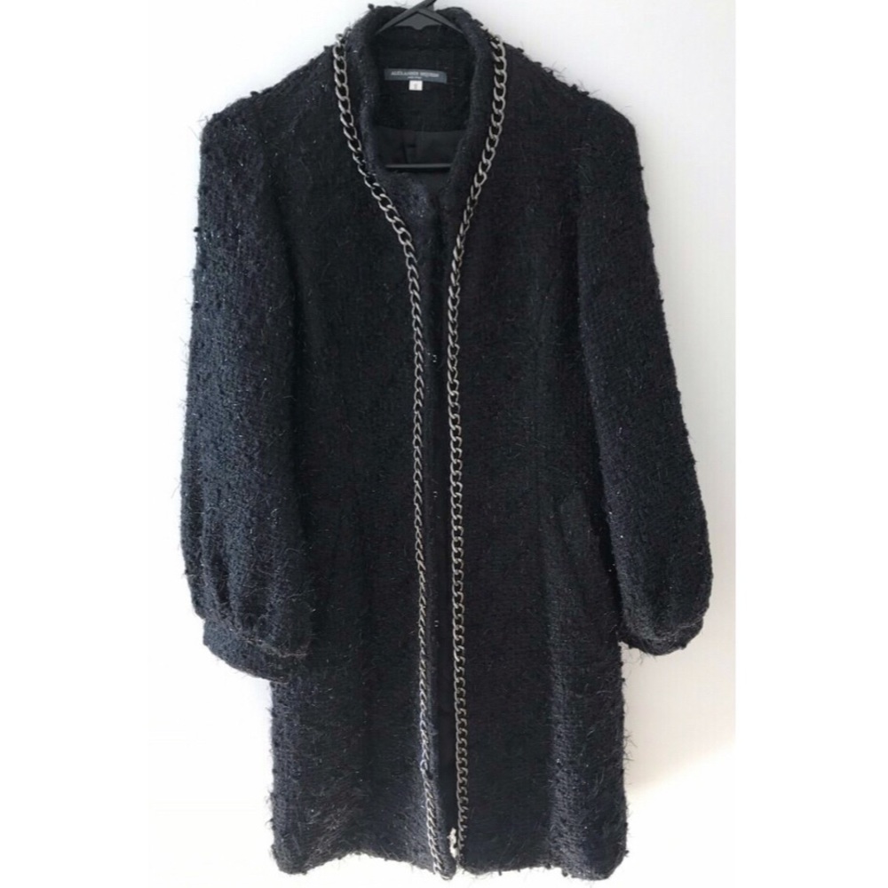 Alexander McQueen black tweed coat w long chains